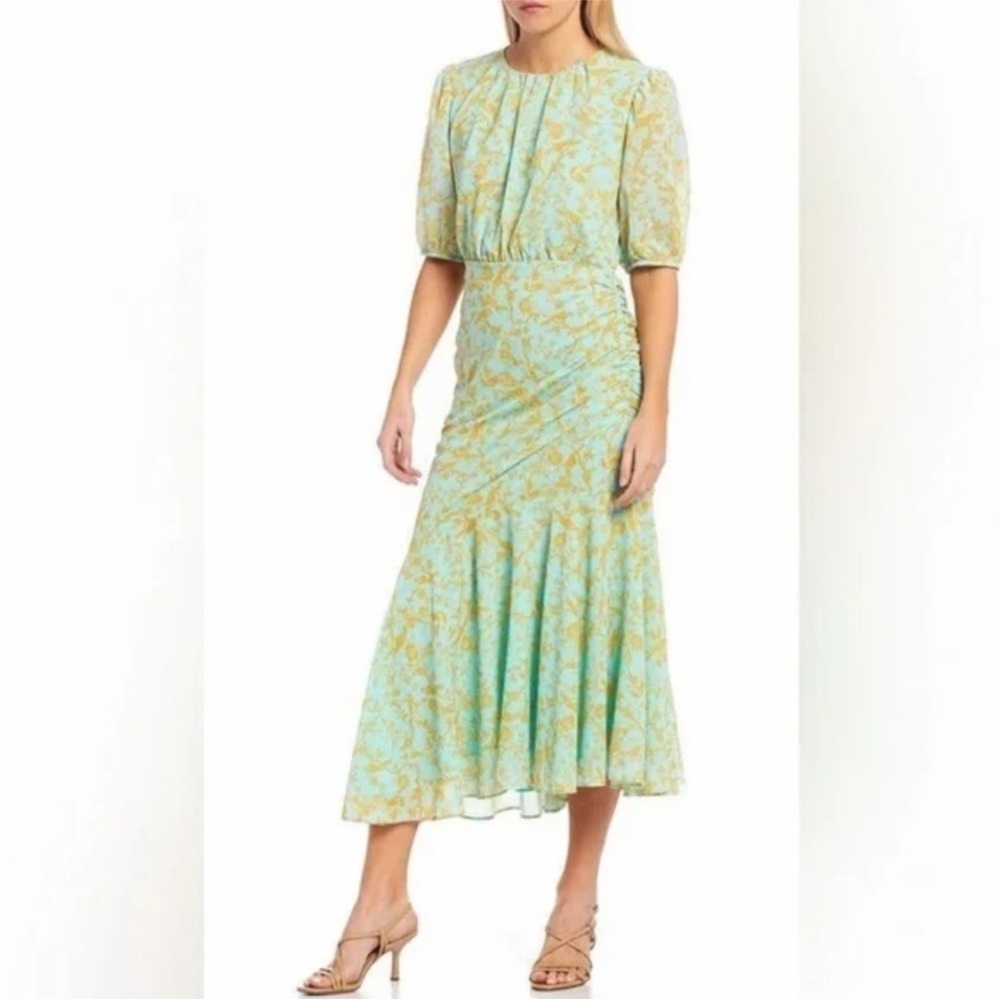 Sachin + Babi Mint and Gold Floral Midi Dress